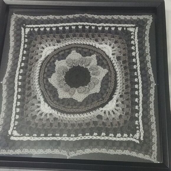 Handmade Crocheted Framed Classic Black & Grey Wall Decor - Picture 1 of 6